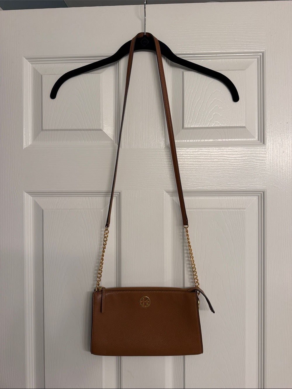 Tory Burch Tan Pebbled Leather Chain-Strap Crossbody